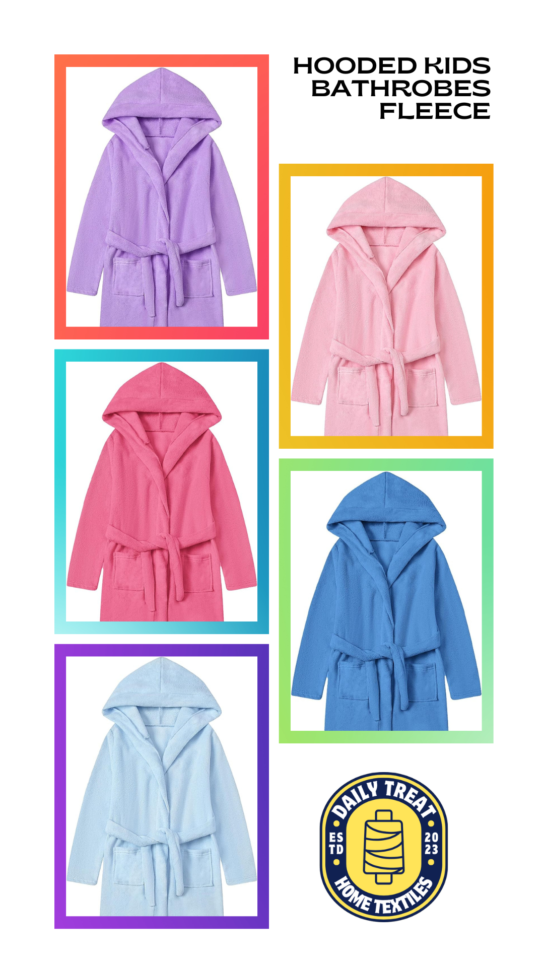 Fleece Robes 180GSM Kids Hooded Shawl Collar Solid